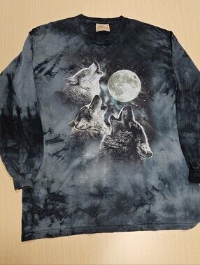 The Mountain Long-Sleeve Wolf Moon Tee - Black, Gray Sz L